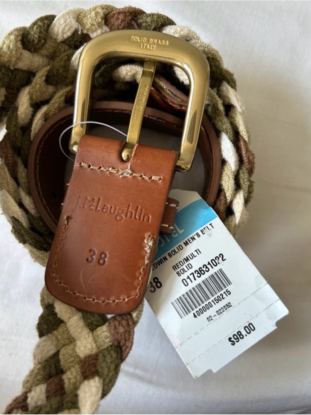J. McLaughlin Woven Leather & Suede Belt in Brown, Olive & Cream